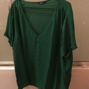 SHEIN curve green faux button blouse